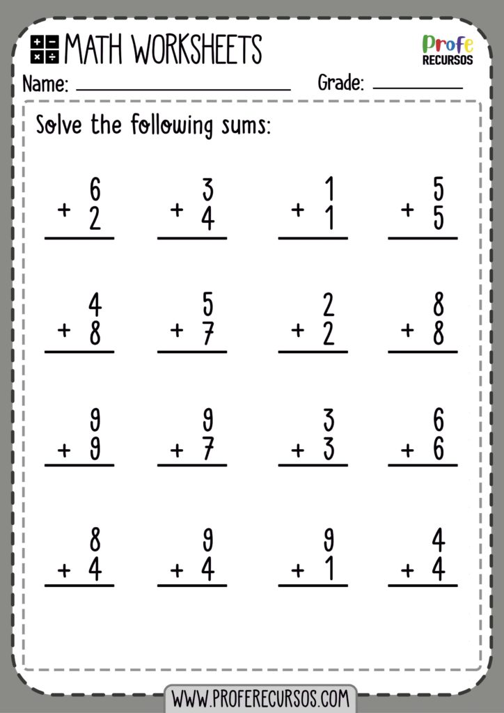 Addition Worksheets For Kindergarten Profe Recursos