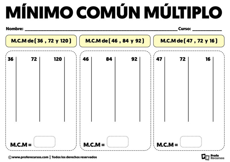 Ejercicios De Minimo Comun Multiplo De 3 Numeros