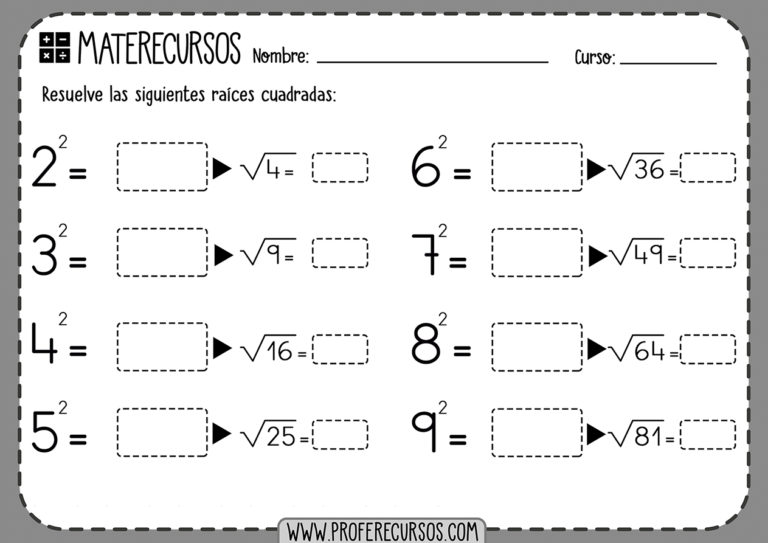 Ejercicios De Potencias Y Raices Cuadradas