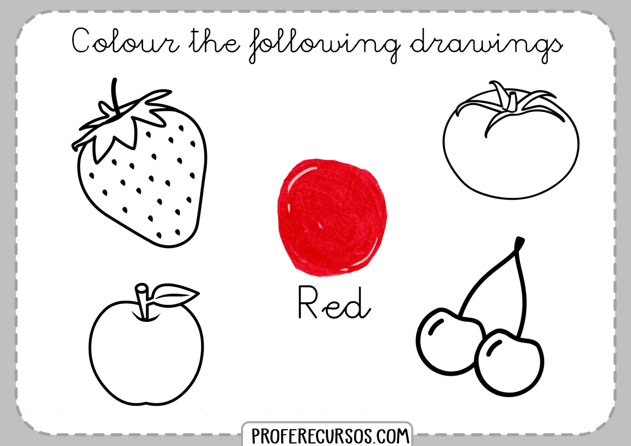 Learning Colors Worksheet Red - Profe Recursos