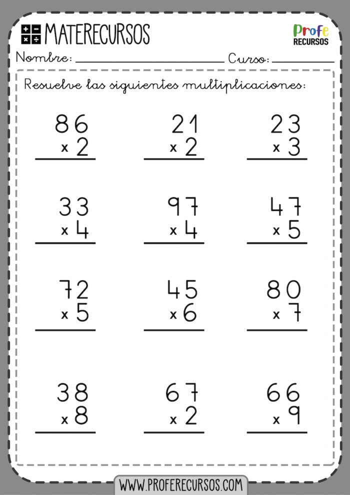 Fichas De Multipliaciones Para Primaria De Cifra X Cifras