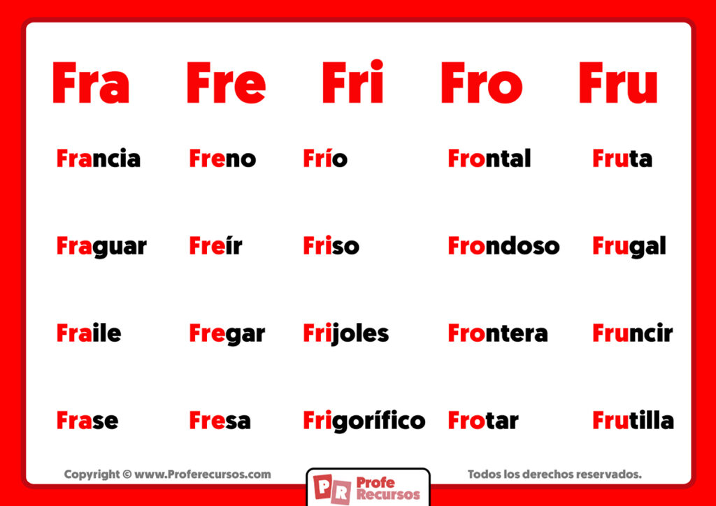 Palabras Con Fra Fre Fri Fro Fru