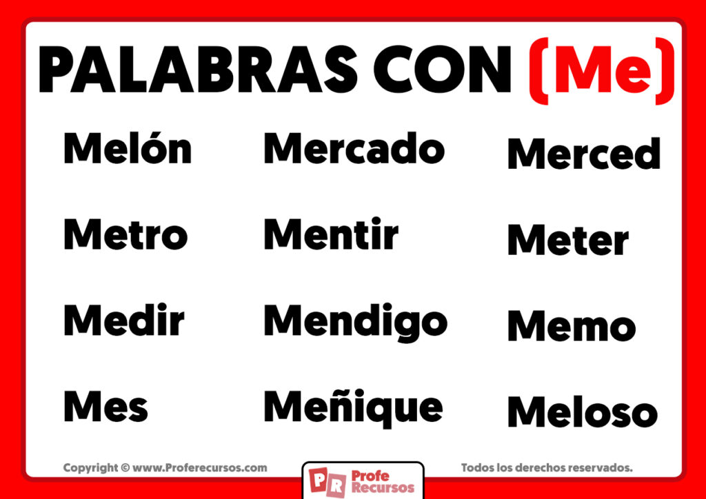 Palabras Con Me Ejemplos De Palabras Con Me