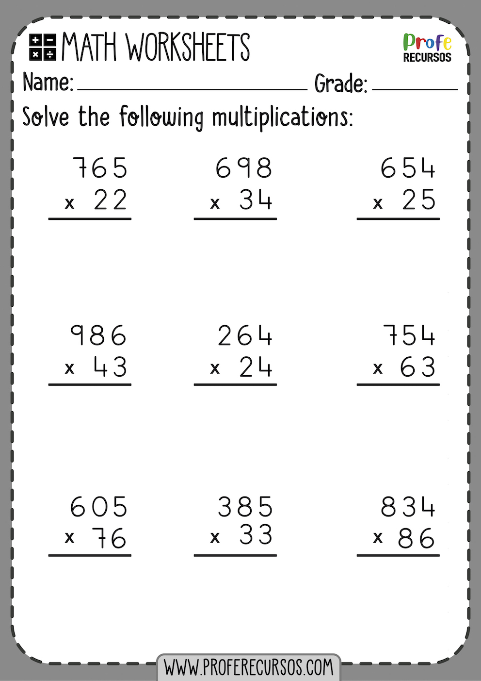 Fourth Grade Multiplication Worksheets