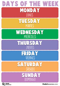 D As De La Semana En Ingl S Days Of The Week   Dias De La Semana En Ingles 212x300 