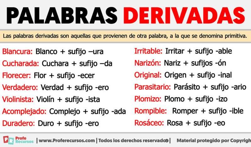 Ejemplos De Palabras Derivadas