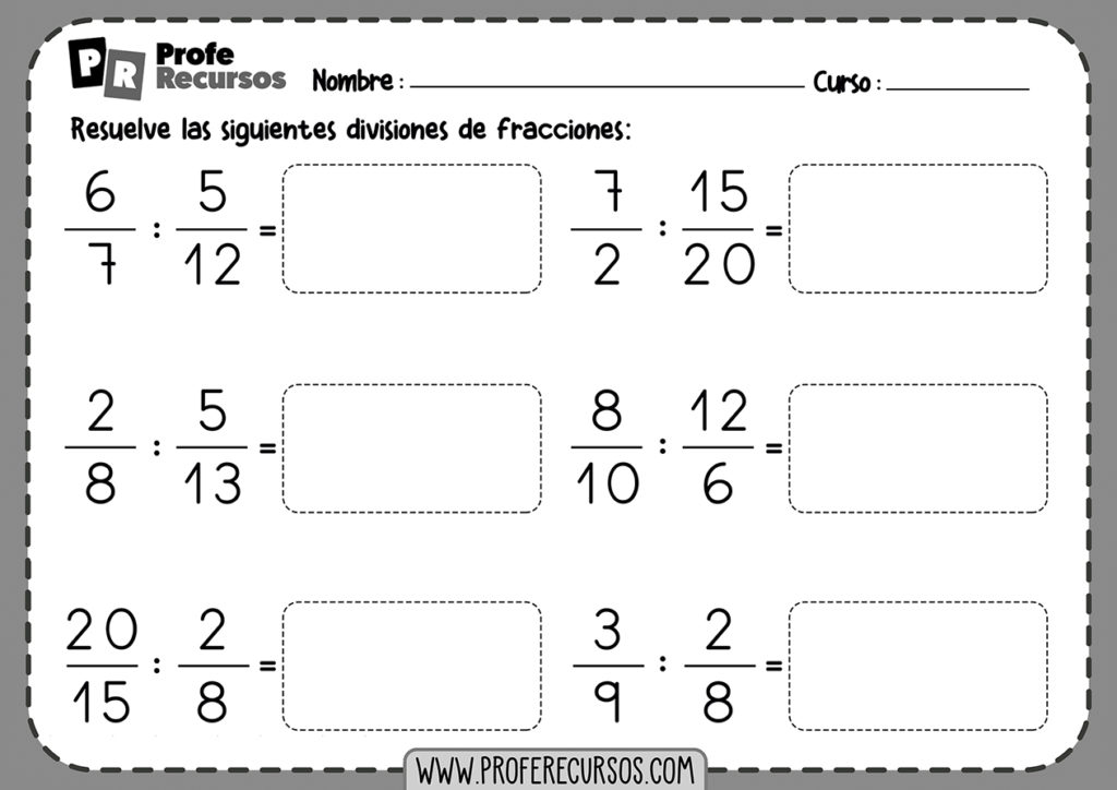 Ejercicios De DIVISIONES De FRACCIONES | Para Imprimir