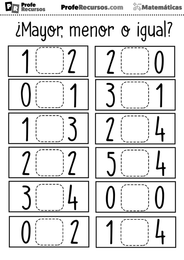 Ejercicios De Mayor, Menor O Igual | Matemáticas Para Niños