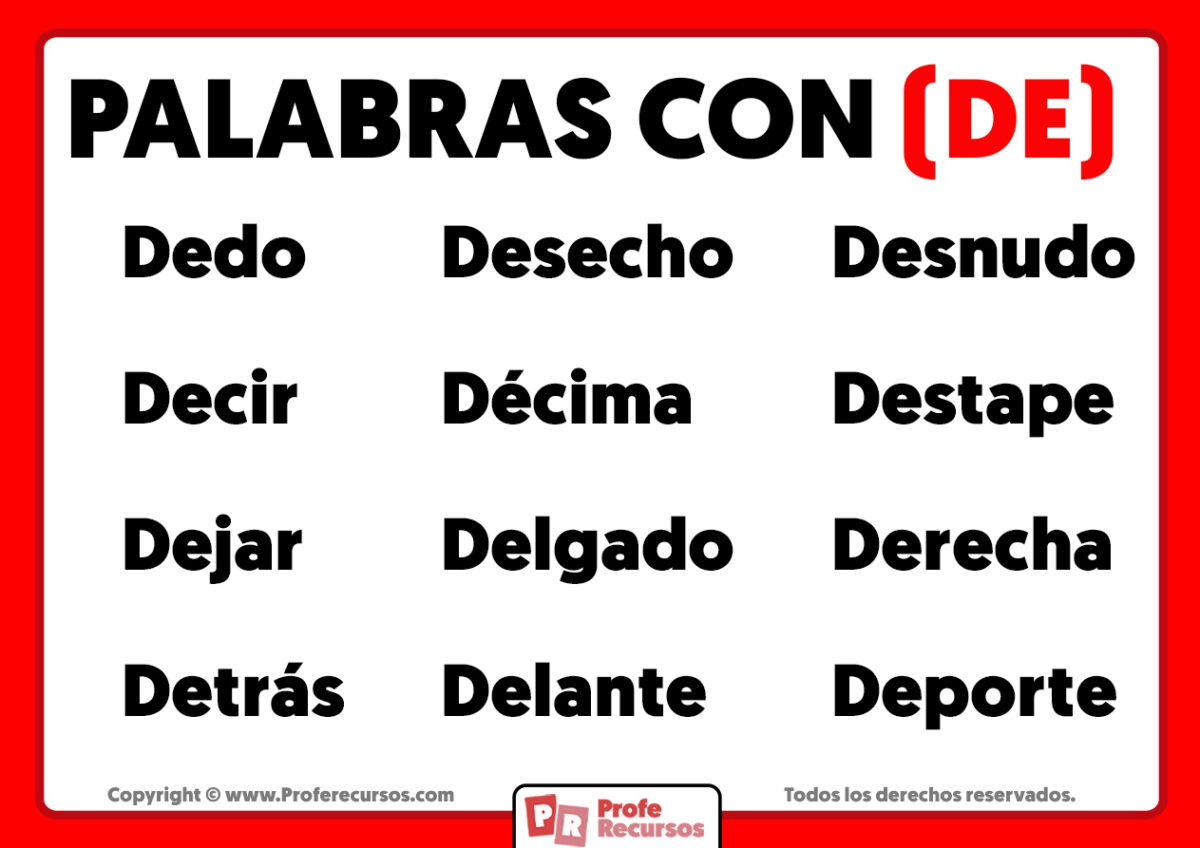 Palabras Con DE Ejemplos De Palabras Con De