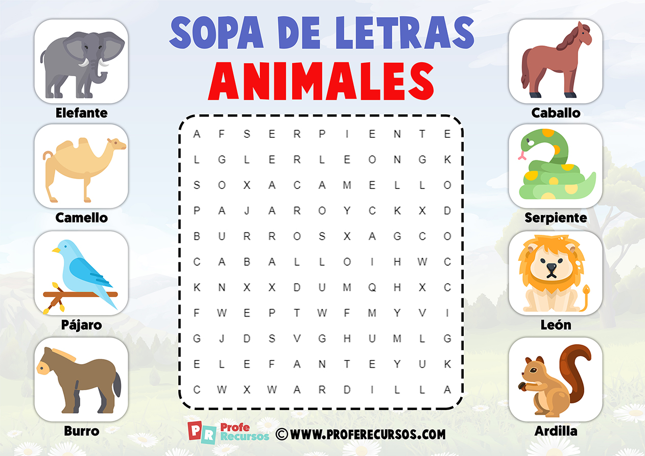 Sopa De Letras Para Niños 6-10 Años Edición De Animales
