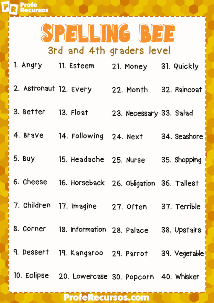 Spelling Bee Contest Word List Riset