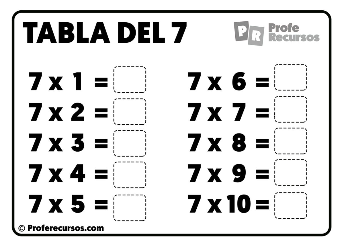 Ejercicios Tabla Del 7 Tabla del 7 para completar o rellenar